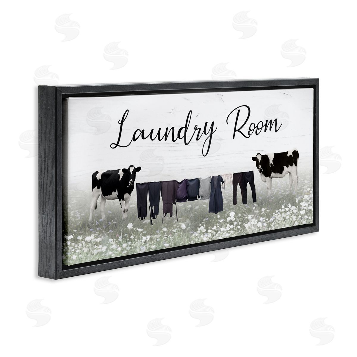 Lori Deiter Laundry Room Clothes Drying Cows Black Floating Frame Canvas Wall Art Print