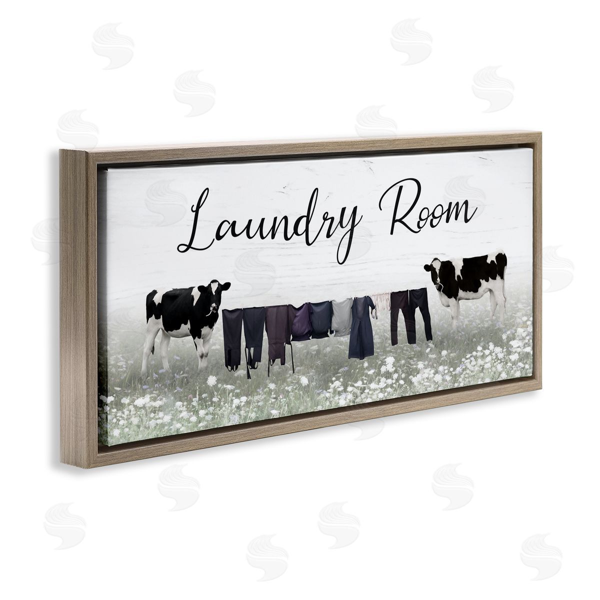 Lori Deiter Laundry Room Clothes Drying Cows Brown Floating Frame Canvas Wall Art Print