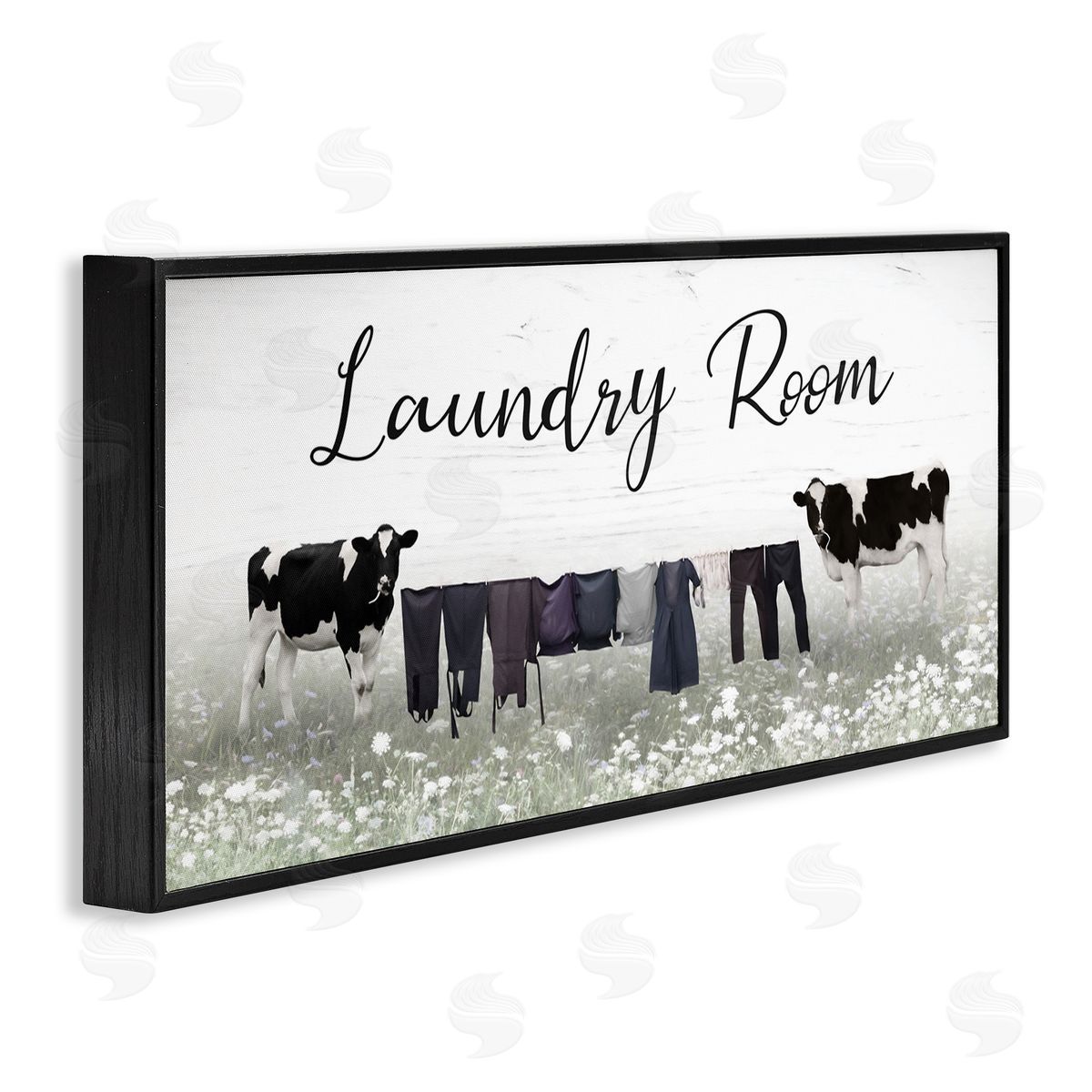 Lori Deiter Laundry Room Clothes Drying Cows Black Framed Glicee Wall Art Print