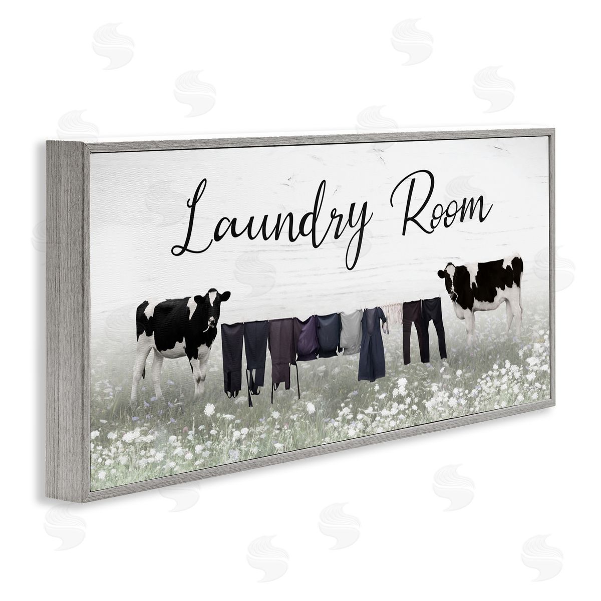 Lori Deiter Laundry Room Clothes Drying Cows Gray Framed Glicee Wall Art Print