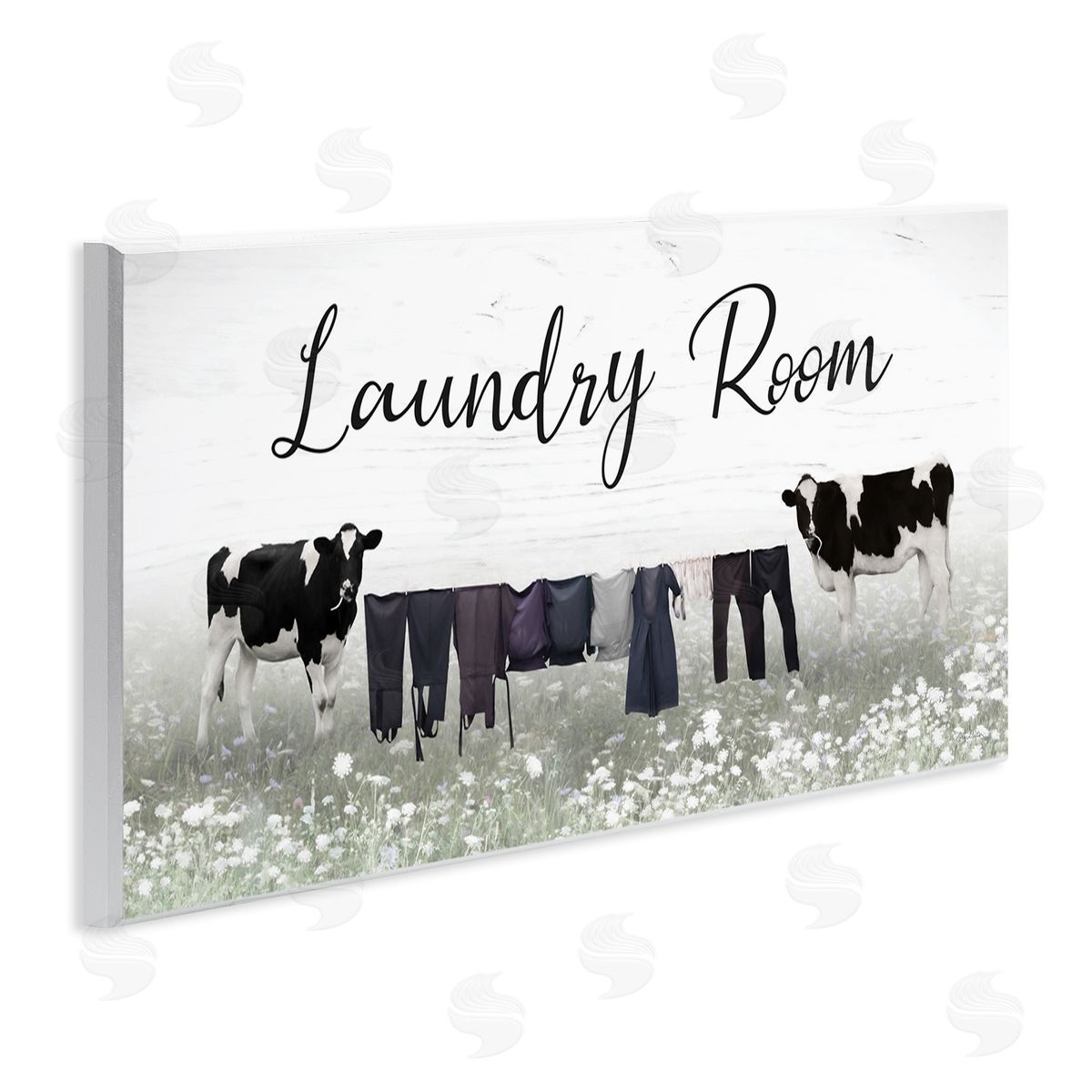 Lori Deiter Laundry Room Clothes Drying Cows Wooden Wall Plaque Art Print