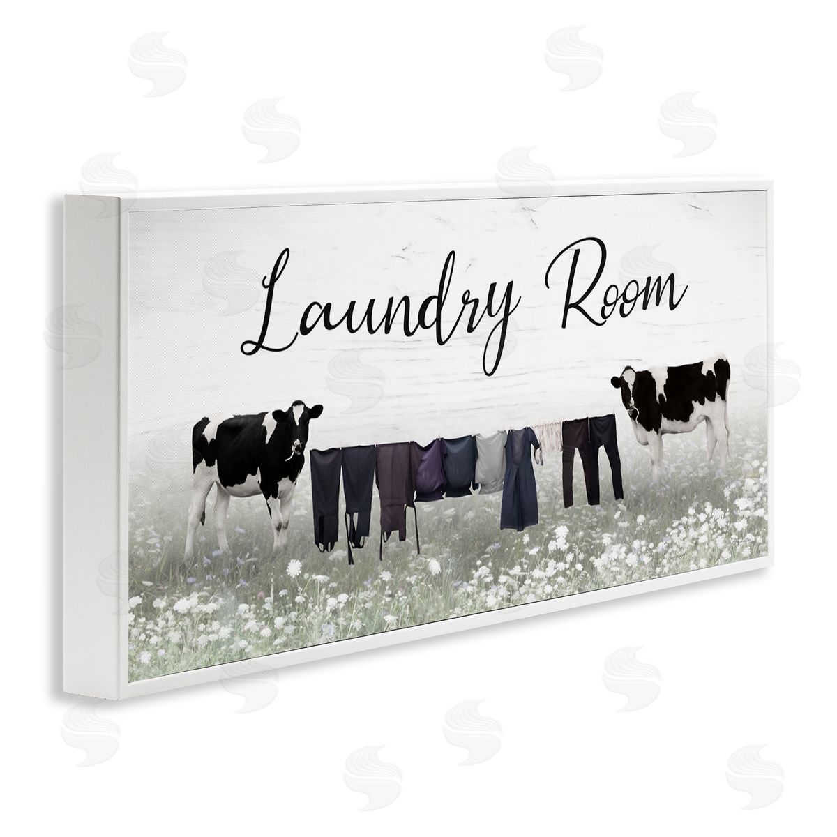 Lori Deiter Laundry Room Clothes Drying Cows White Framed Glicee Wall Art Print