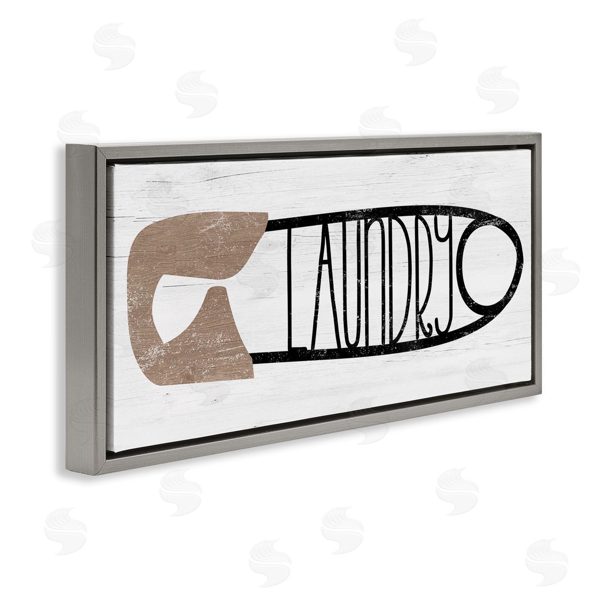 Stupell Studio Rustic Laundry Clothespin Shape Gray Floating Frame Canvas Wall Art Print
