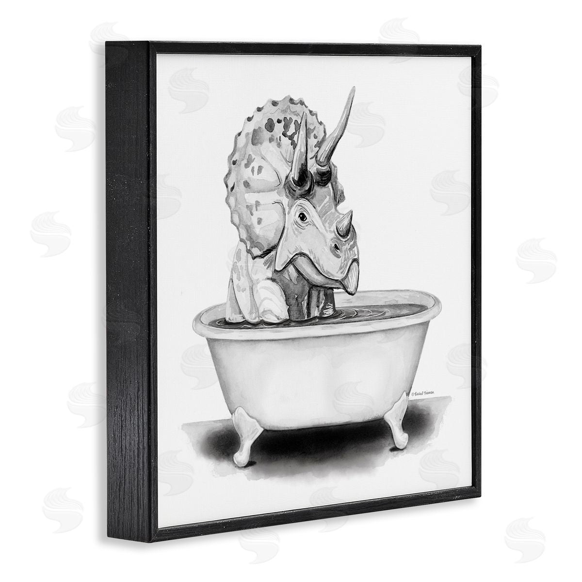 Rachel Nieman Funny Dinosaur Bathing Tub Black Framed Glicee Wall Art Print