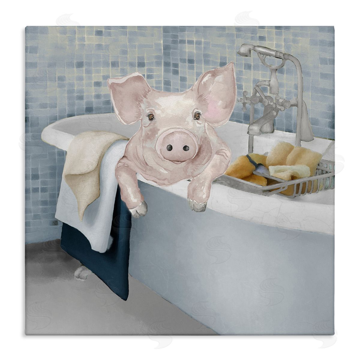 Elizabeth Medley Pig Bathing Bathroom Tub Animal Stretched Canvas Wall Art Print