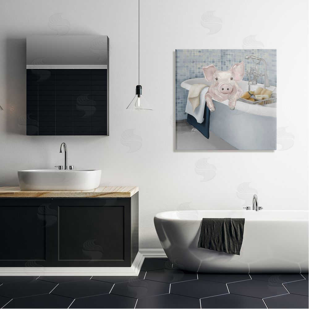 Elizabeth Medley Pig Bathing Bathroom Tub Animal Canvas Wall Art in Room
