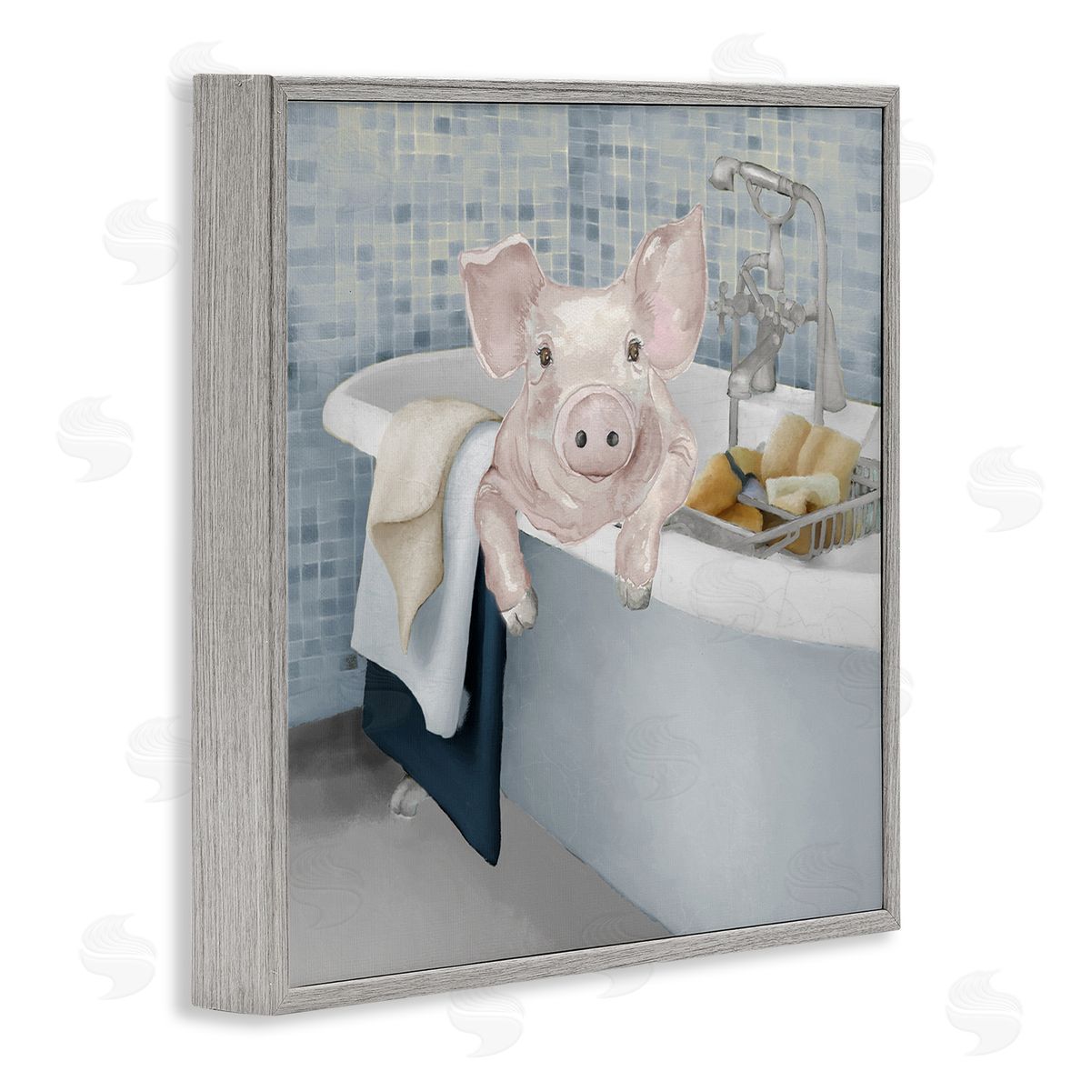 Elizabeth Medley Pig Bathing Bathroom Tub Animal Gray Framed Glicee Wall Art Print
