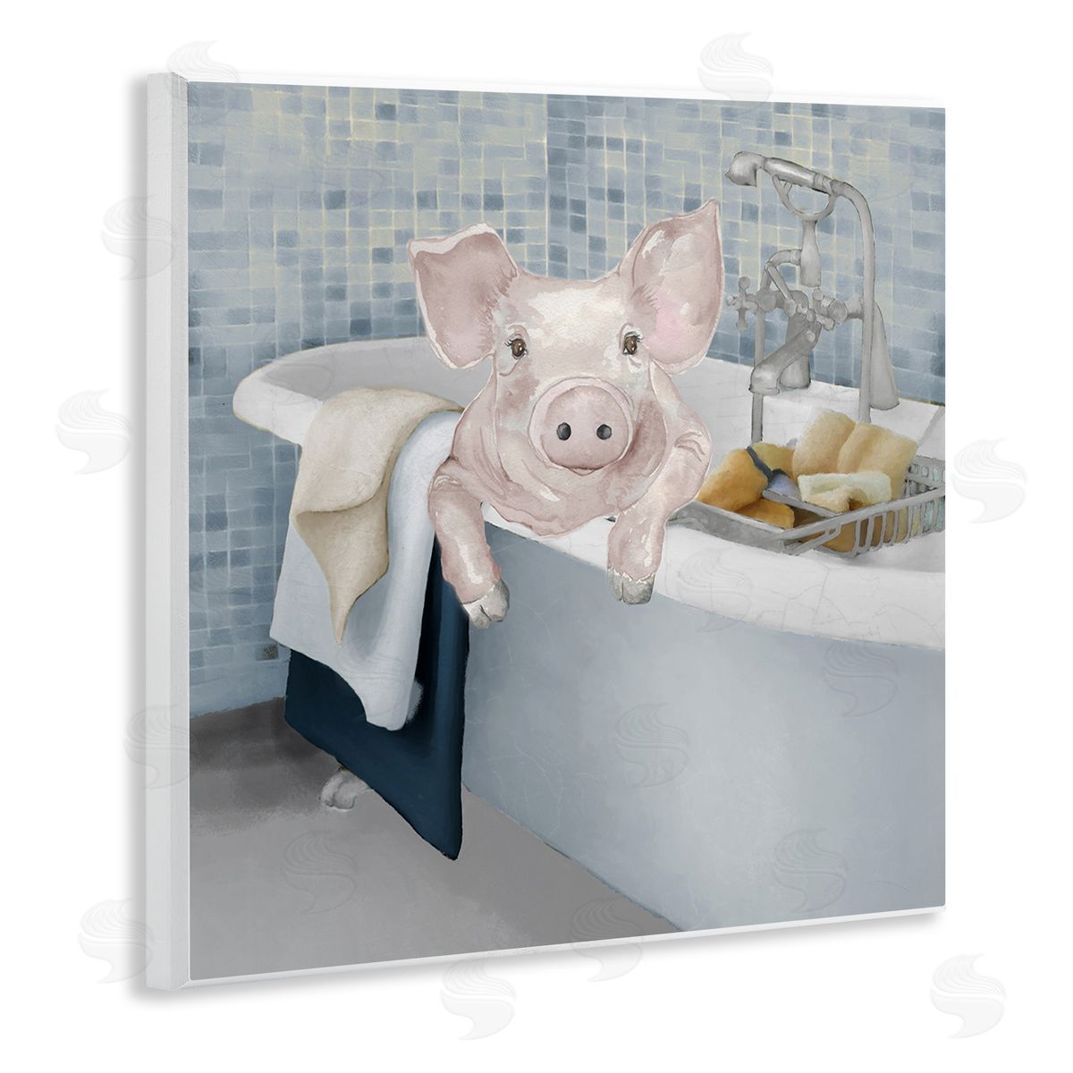 Elizabeth Medley Pig Bathing Bathroom Tub Animal Wooden Wall Plaque Art Print