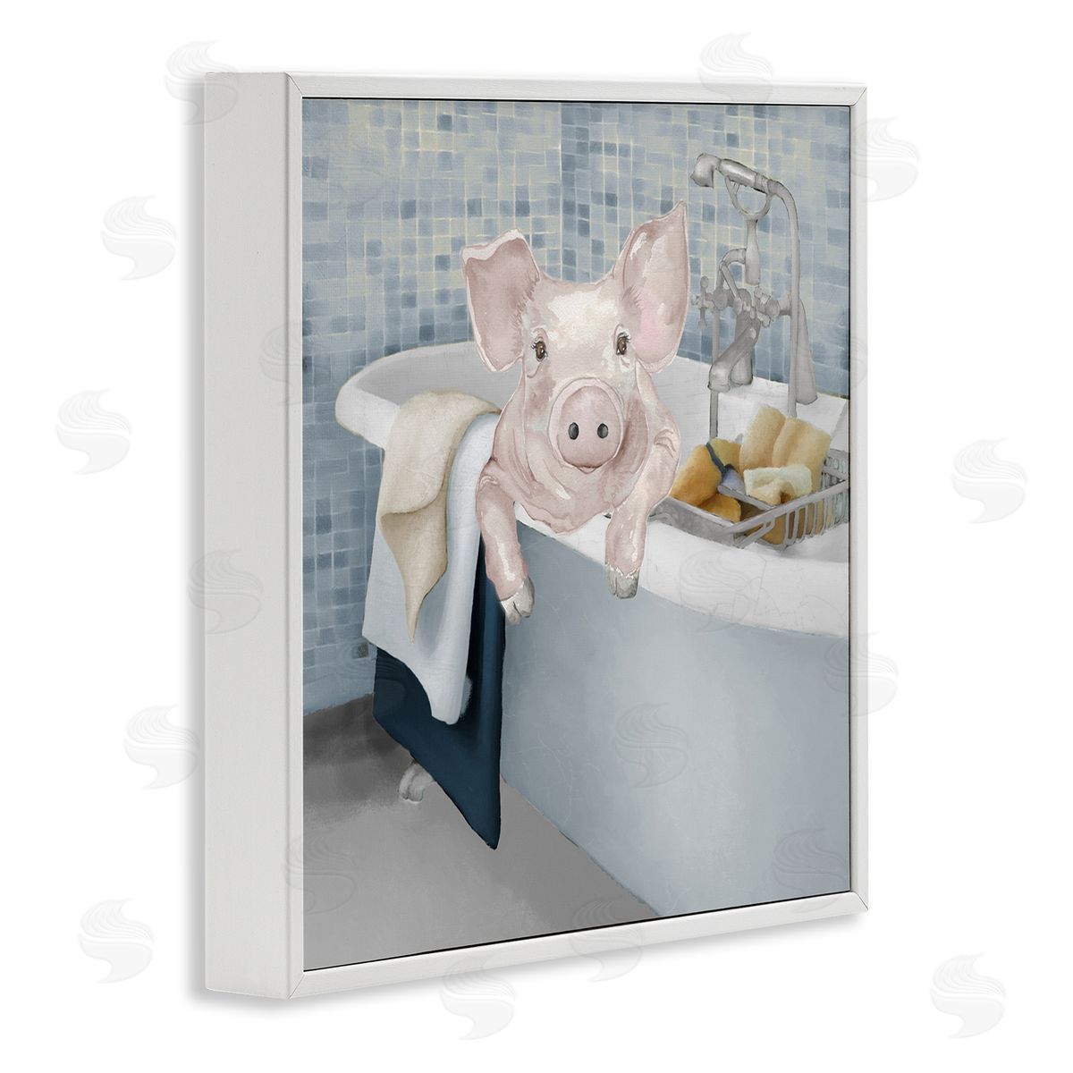 Elizabeth Medley Pig Bathing Bathroom Tub Animal White Framed Glicee Wall Art Print