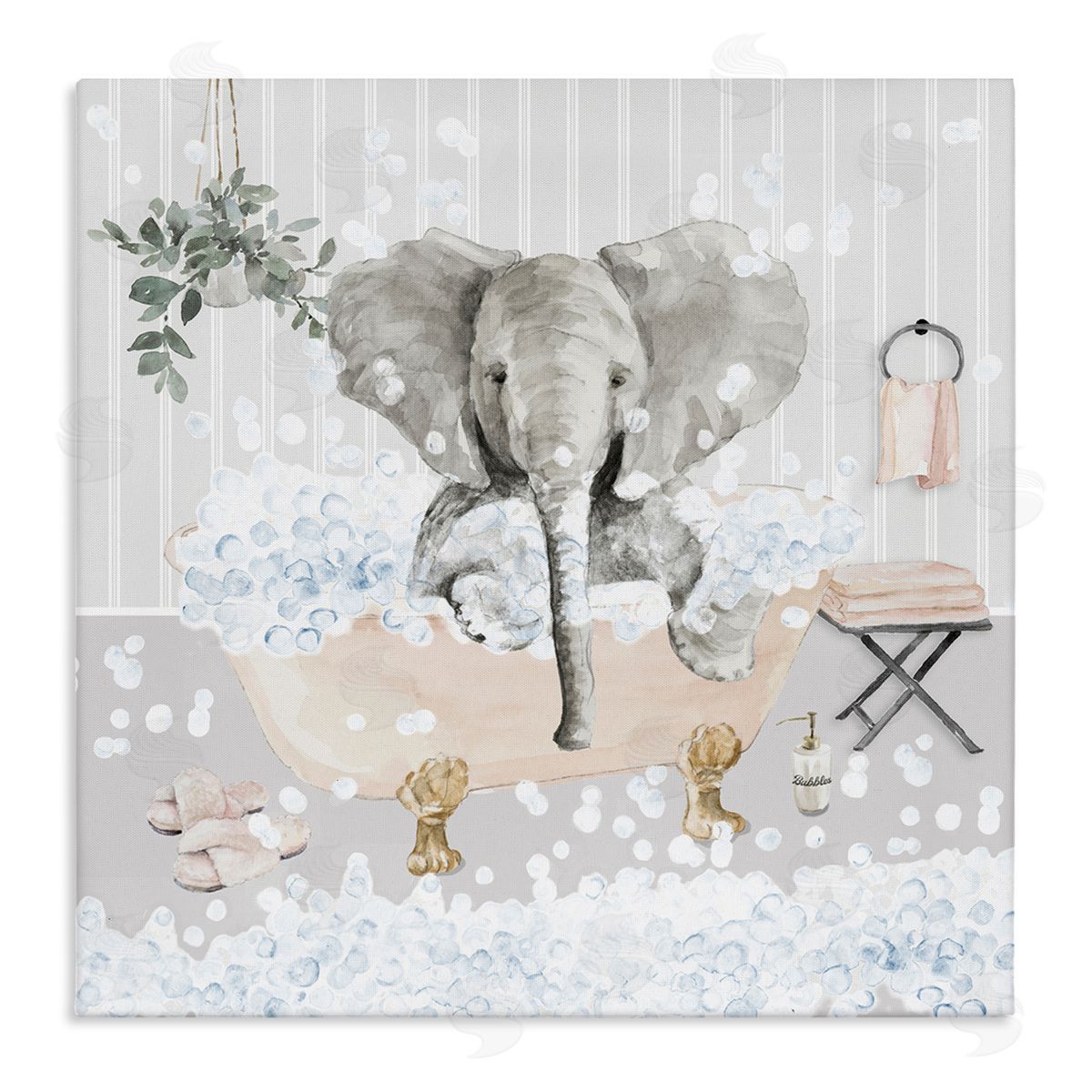 Lanie Loreth Fun Elephant Bubble Bath Tub Stretched Canvas Wall Art Print
