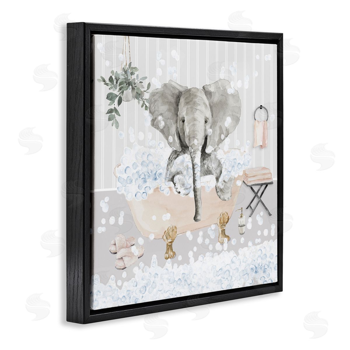 Lanie Loreth Fun Elephant Bubble Bath Tub Black Floating Frame Canvas Wall Art Print