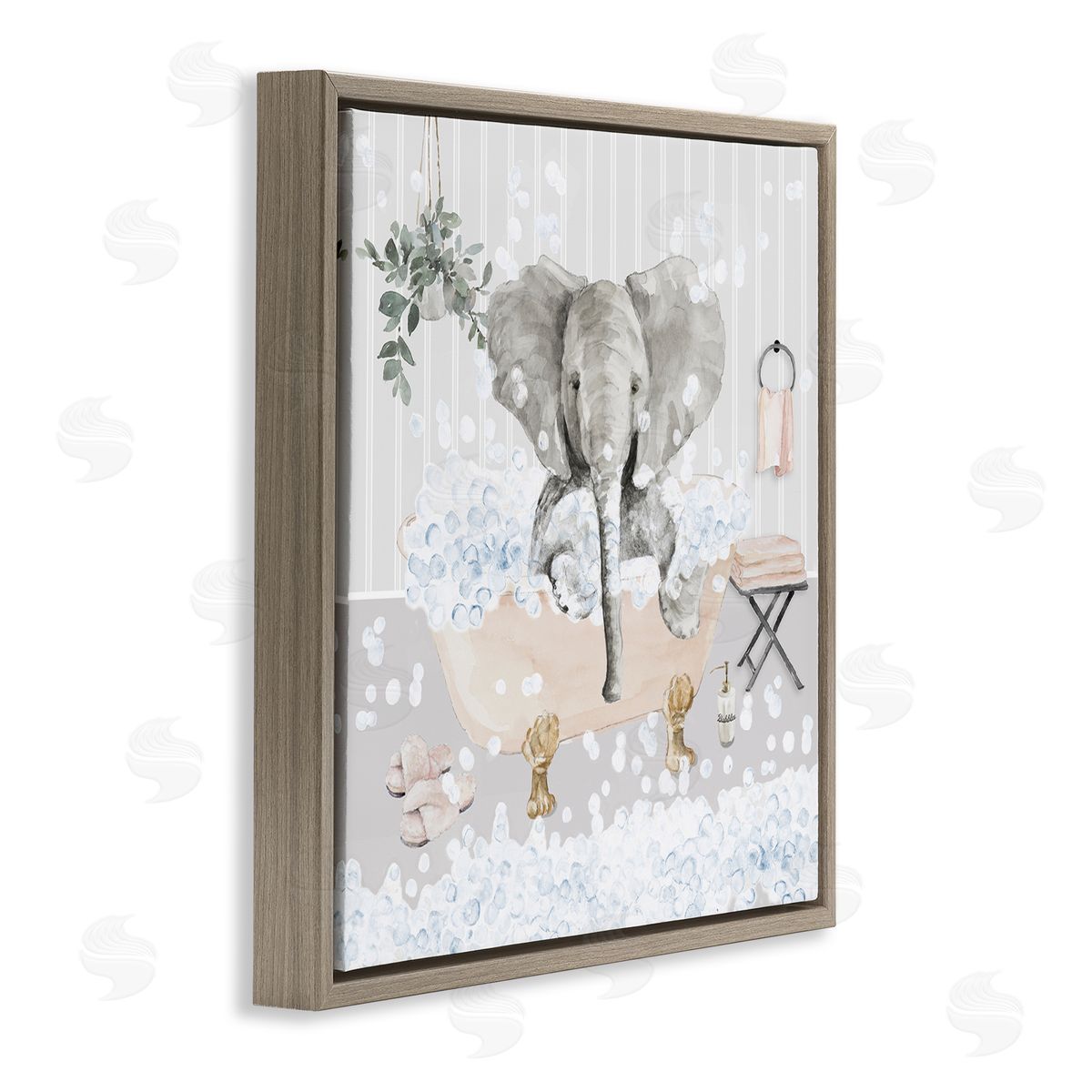Lanie Loreth Fun Elephant Bubble Bath Tub Brown Floating Frame Canvas Wall Art Print