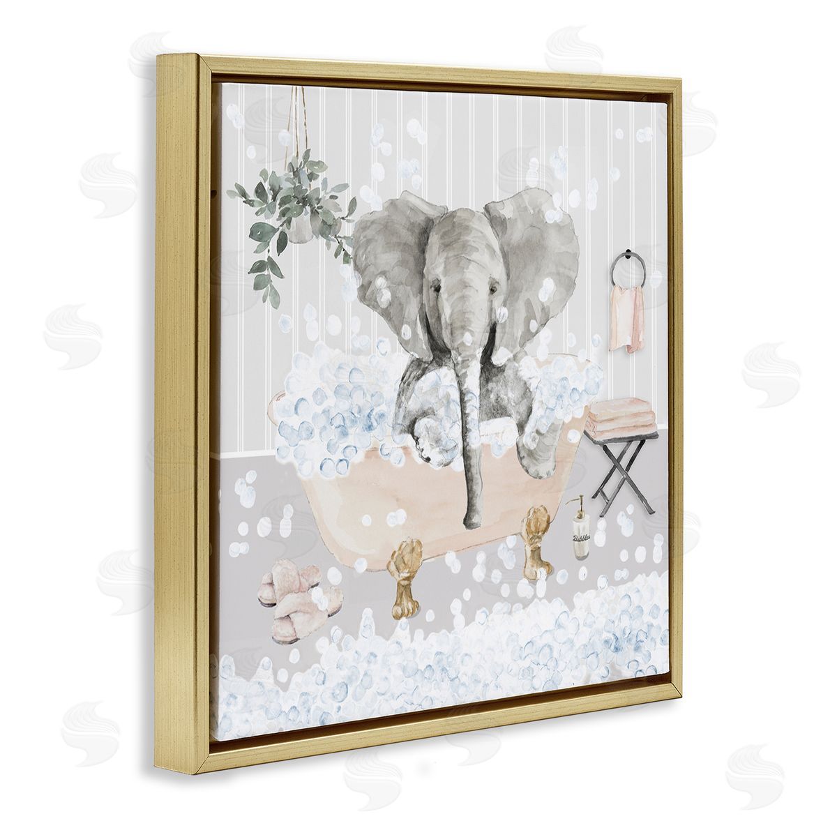 Lanie Loreth Fun Elephant Bubble Bath Tub Gold Floating Frame Canvas Wall Art Print