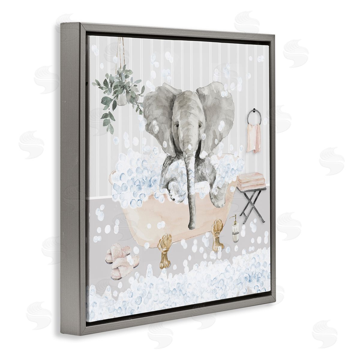 Lanie Loreth Fun Elephant Bubble Bath Tub Gray Floating Frame Canvas Wall Art Print