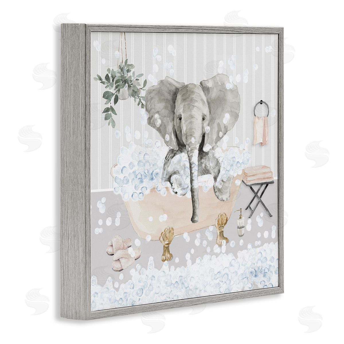 Lanie Loreth Fun Elephant Bubble Bath Tub Gray Framed Glicee Wall Art Print