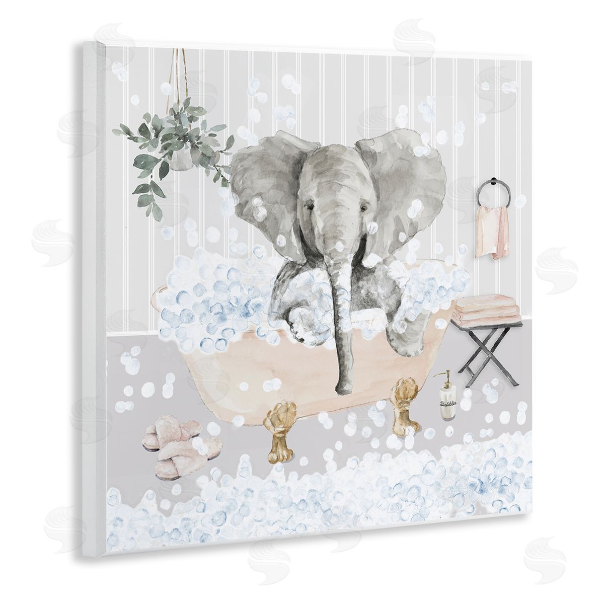 Lanie Loreth Fun Elephant Bubble Bath Tub Wooden Wall Plaque Art Print