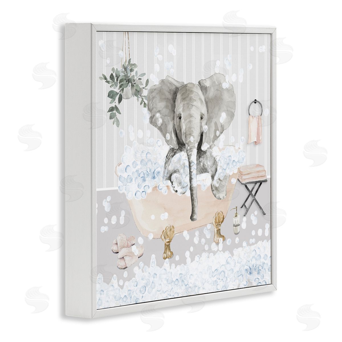 Lanie Loreth Fun Elephant Bubble Bath Tub White Framed Glicee Wall Art Print