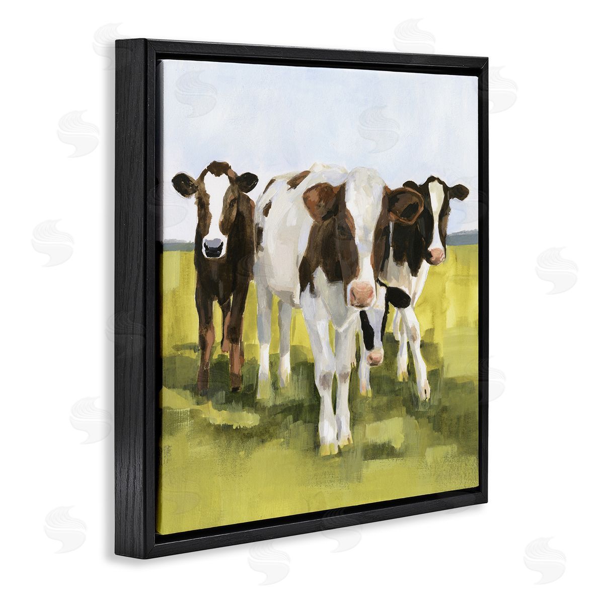Victoria Borges Country Cows Rural Painting Black Floating Frame Canvas Wall Art Print