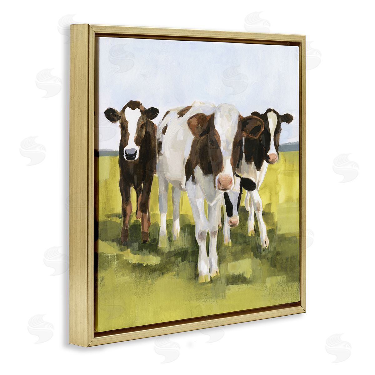 Victoria Borges Country Cows Rural Painting Gold Floating Frame Canvas Wall Art Print
