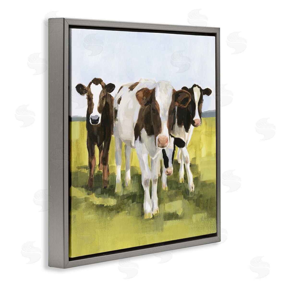 Victoria Borges Country Cows Rural Painting Gray Floating Frame Canvas Wall Art Print