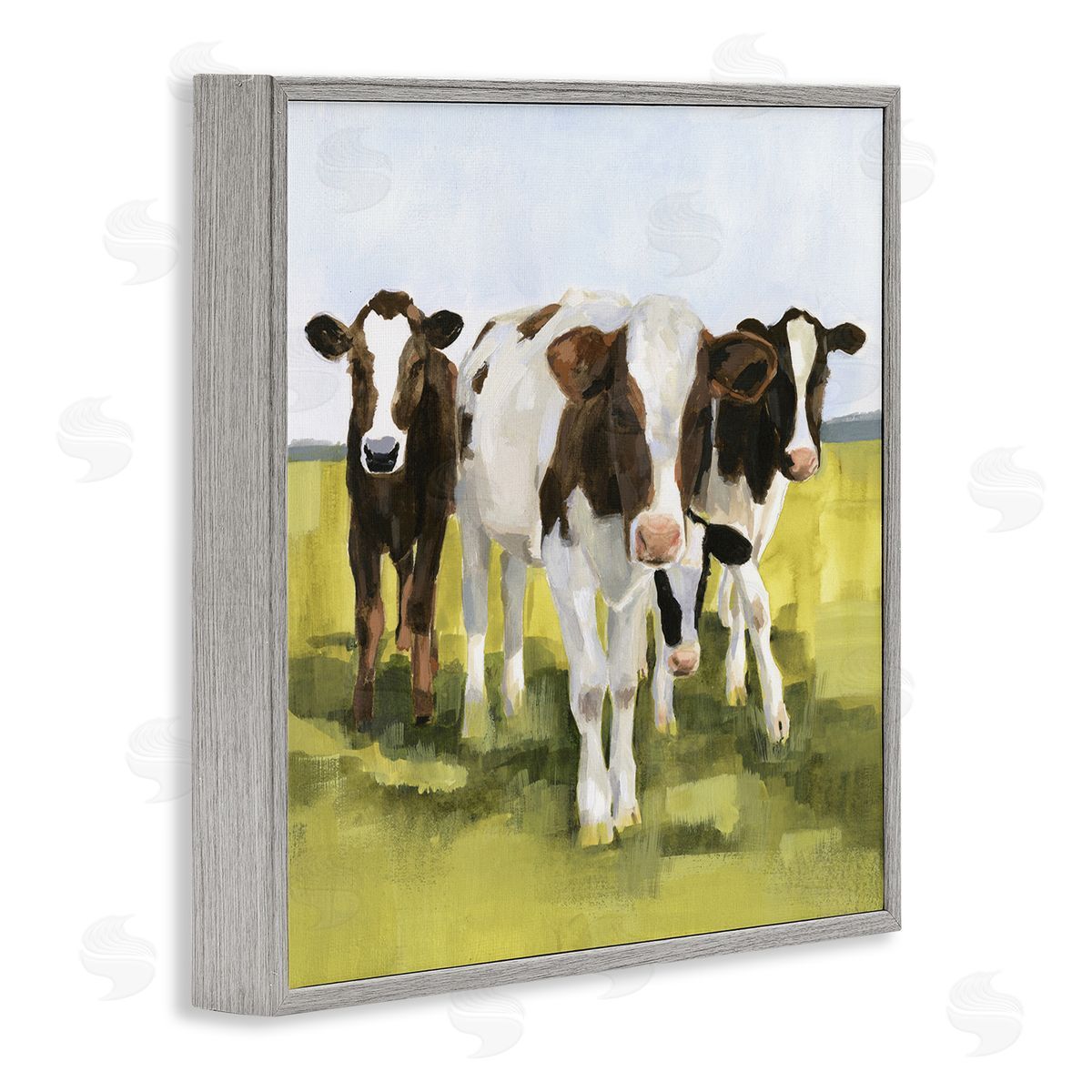 Victoria Borges Country Cows Rural Painting Gray Framed Glicee Wall Art Print