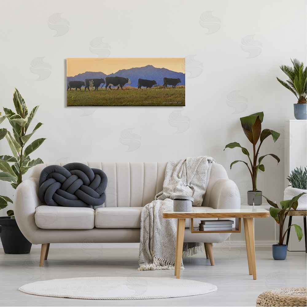 Chris Vest Grazing Cows Country Meadow Mountains Canvas Wall Art in Room