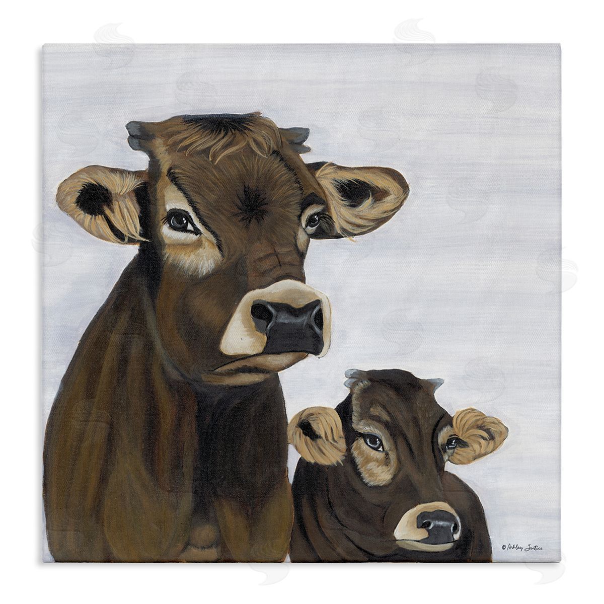 Ashley Justice Mom & Baby Cow Painting Stretched Canvas Wall Art Print