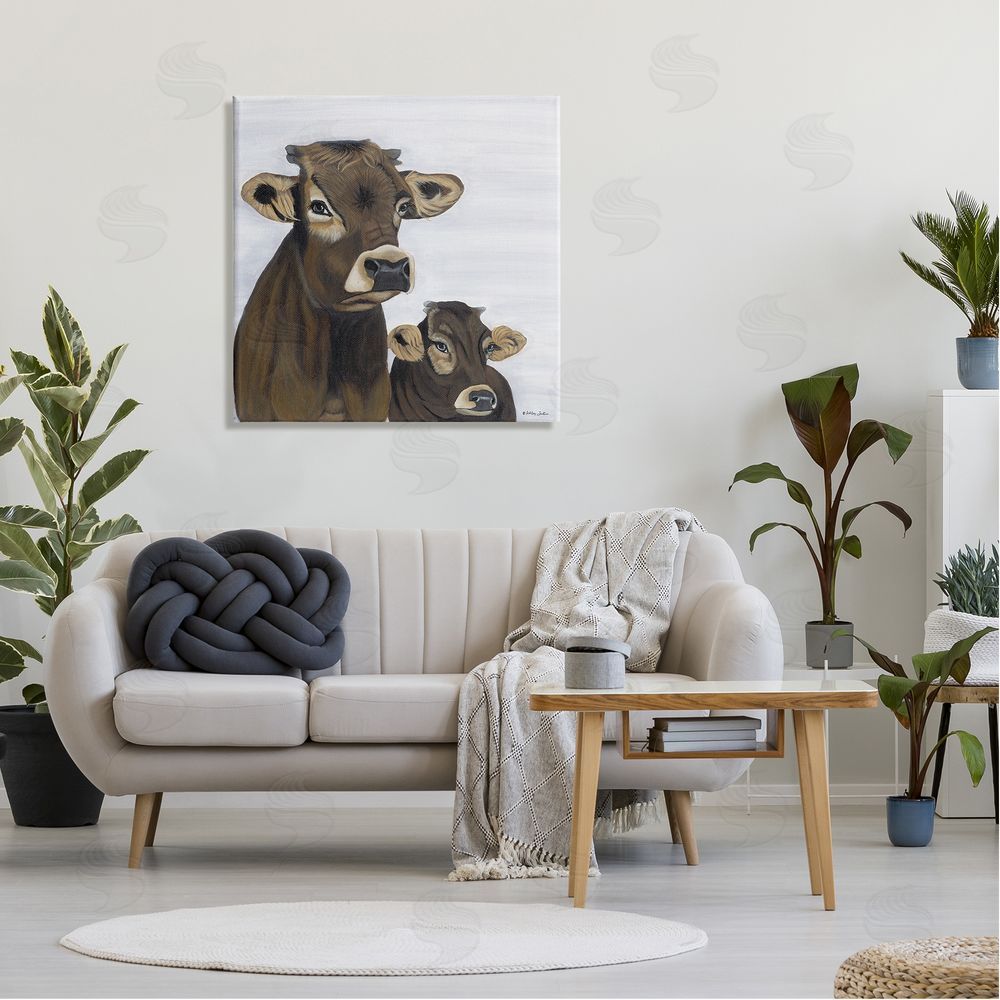 Ashley Justice Mom & Baby Cow Painting Canvas Wall Art in Room