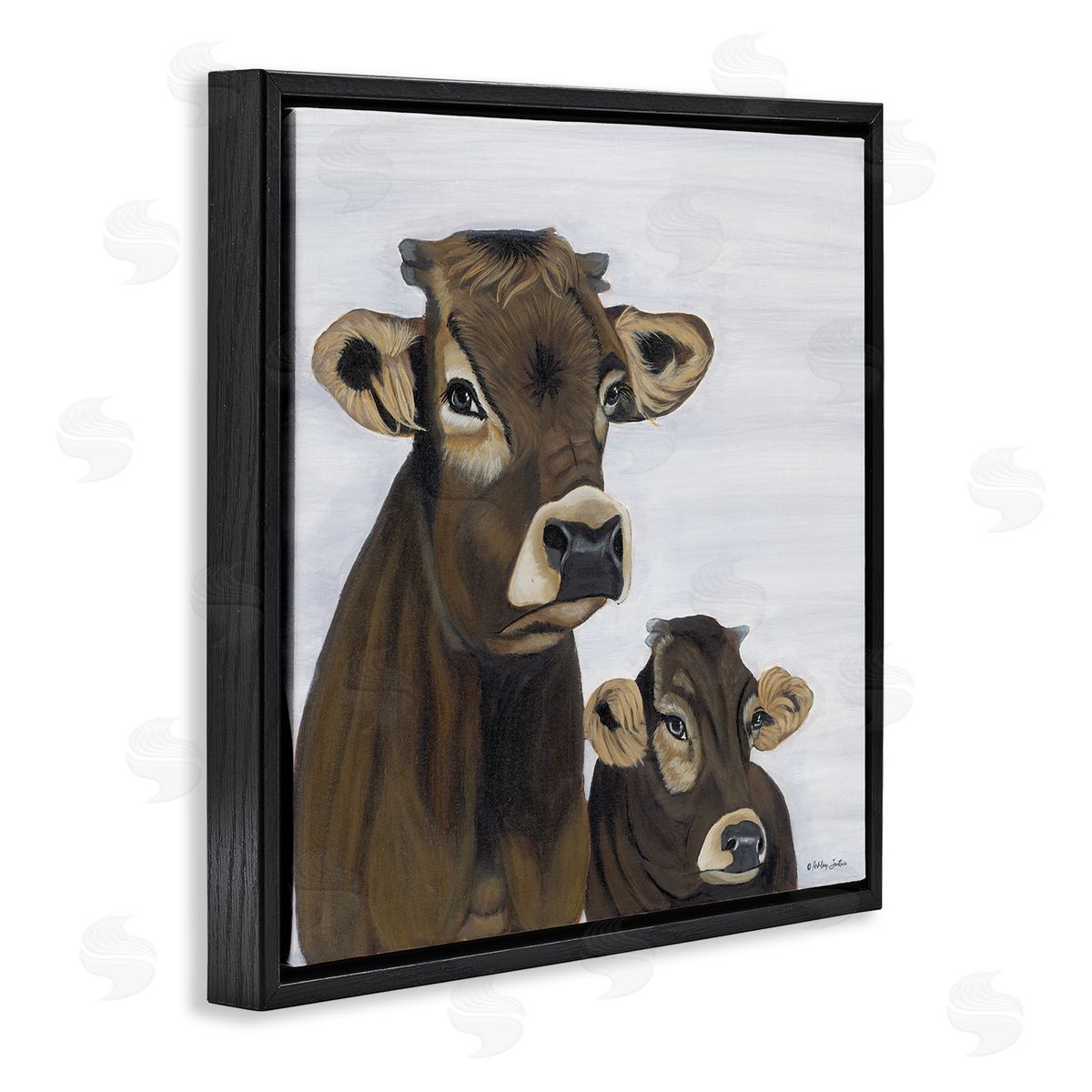 Ashley Justice Mom & Baby Cow Painting Black Floating Frame Canvas Wall Art Print