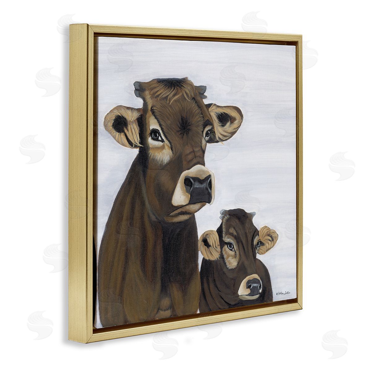 Ashley Justice Mom & Baby Cow Painting Gold Floating Frame Canvas Wall Art Print