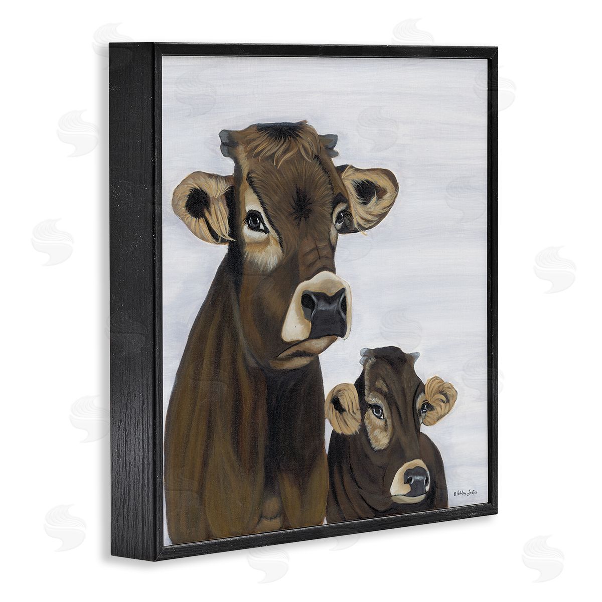 Ashley Justice Mom & Baby Cow Painting Black Framed Glicee Wall Art Print