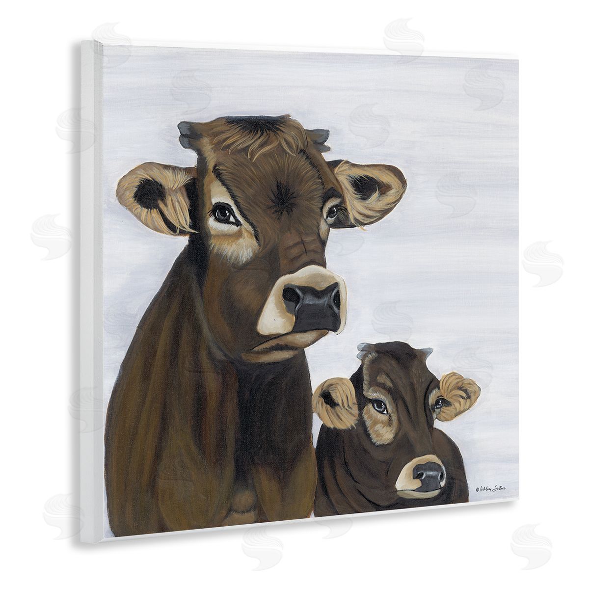 Ashley Justice Mom & Baby Cow Painting Wooden Wall Plaque Art Print