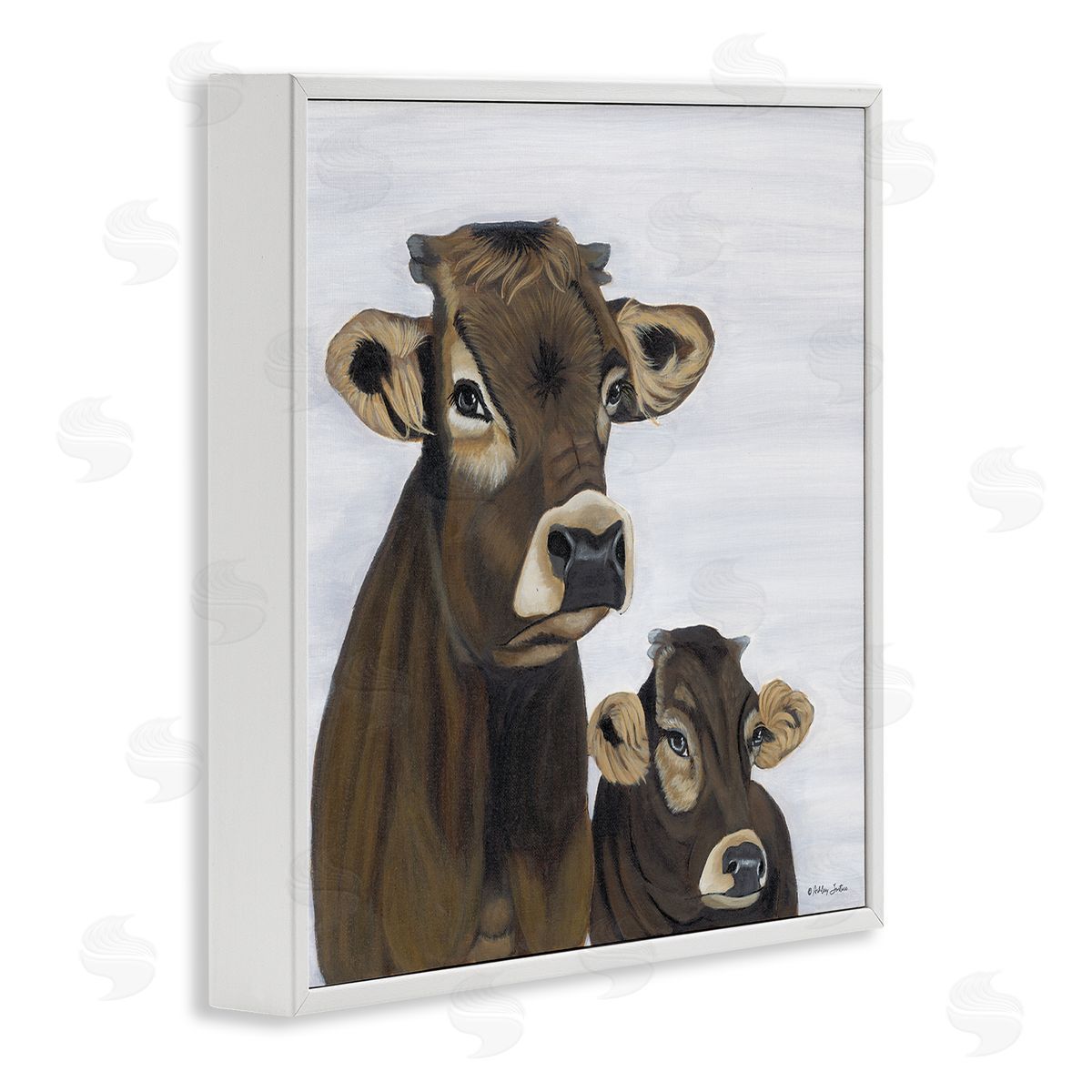 Ashley Justice Mom & Baby Cow Painting White Framed Glicee Wall Art Print