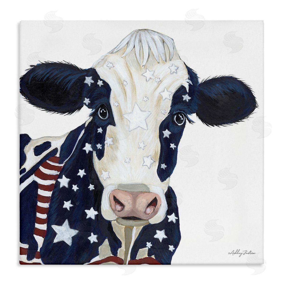 Ashley Justice Country Americana Cow Flag Pattern Stretched Canvas Wall Art Print
