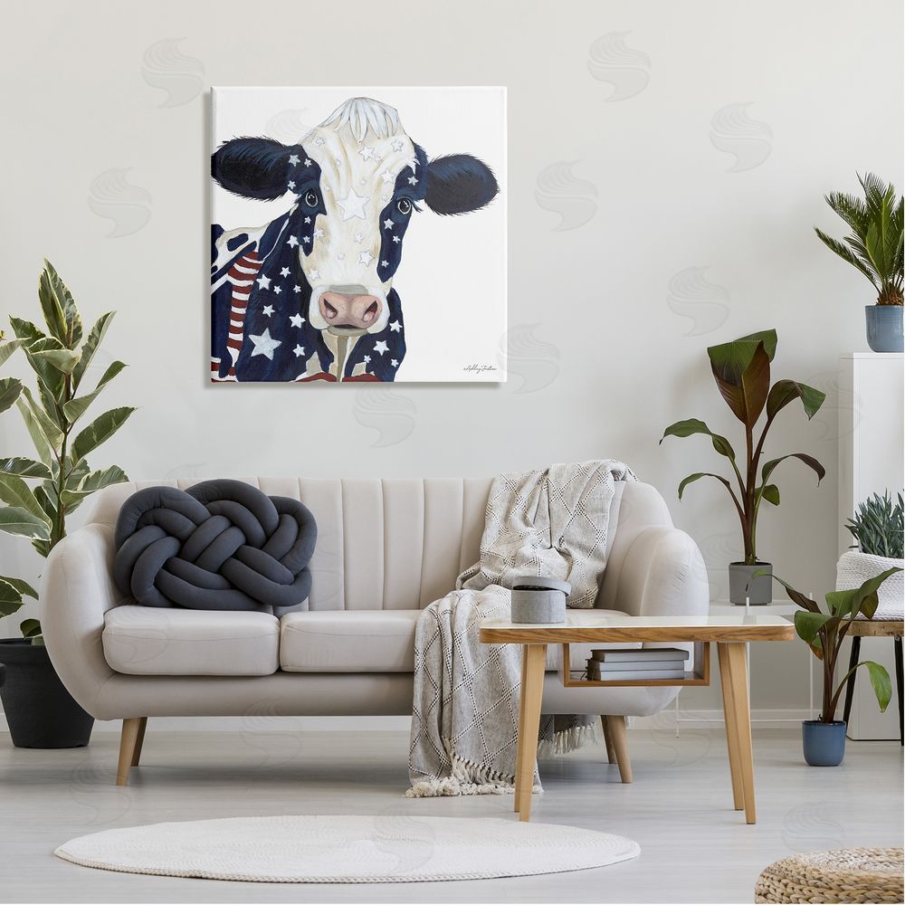 Ashley Justice Country Americana Cow Flag Pattern Canvas Wall Art in Room