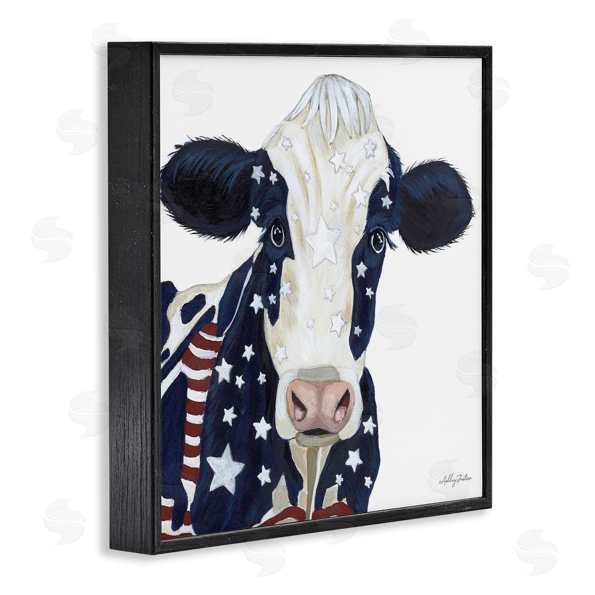 Ashley Justice Country Americana Cow Flag Pattern Black Framed Glicee Wall Art Print