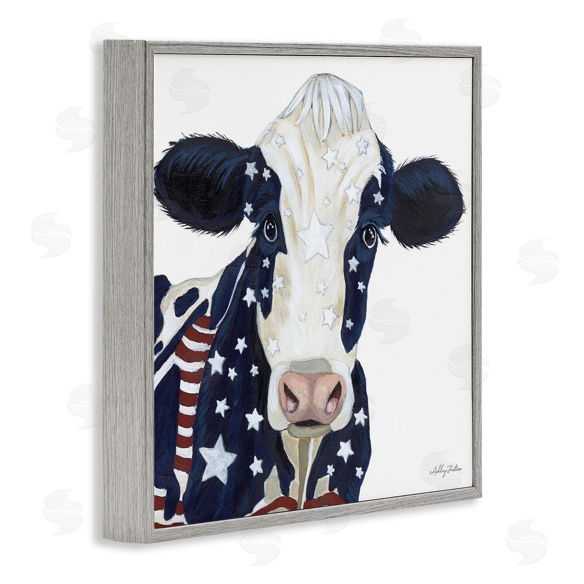 Ashley Justice Country Americana Cow Flag Pattern Gray Framed Glicee Wall Art Print