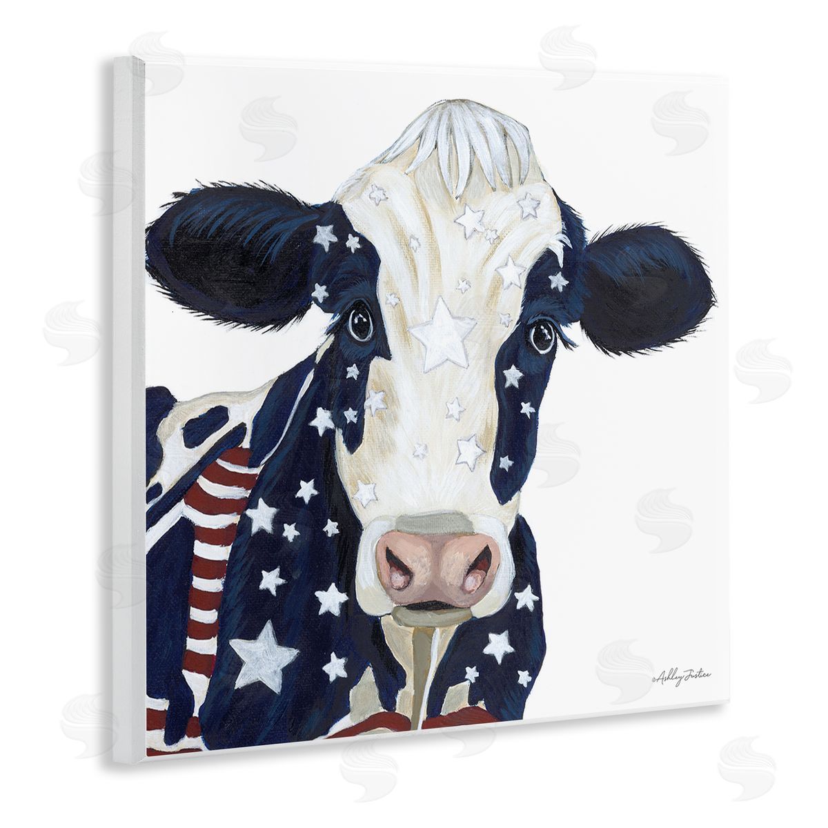Ashley Justice Country Americana Cow Flag Pattern Wooden Wall Plaque Art Print