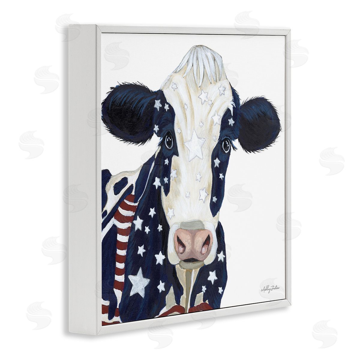 Ashley Justice Country Americana Cow Flag Pattern White Framed Glicee Wall Art Print