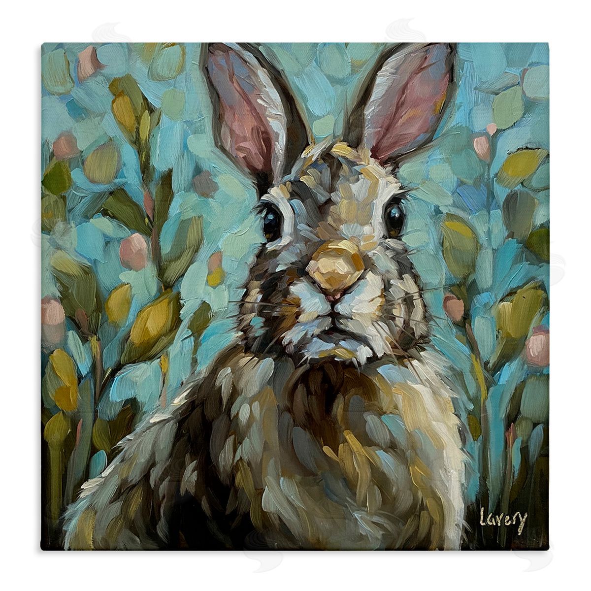 Andrea Lavery Rabbit Portrait Botanical Blooms Stretched Canvas Wall Art Print