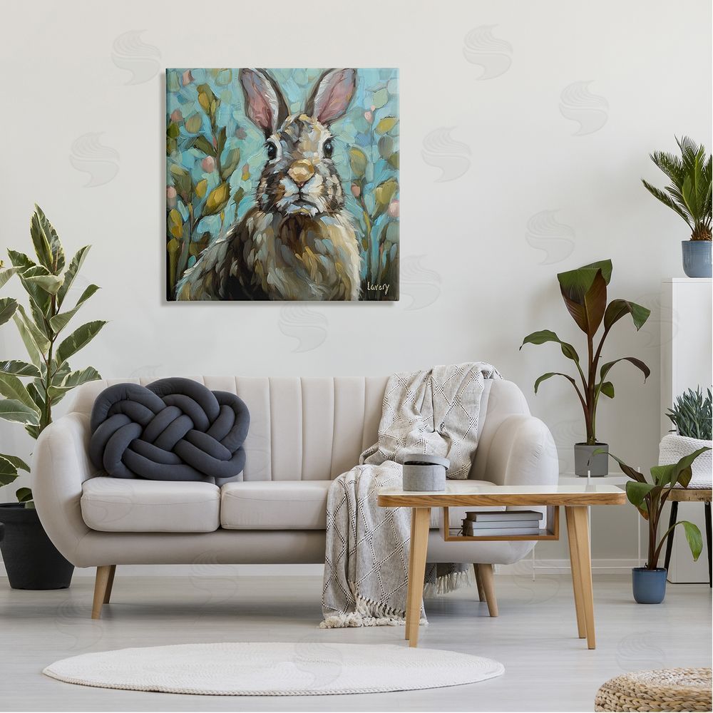 Andrea Lavery Rabbit Portrait Botanical Blooms Canvas Wall Art in Room