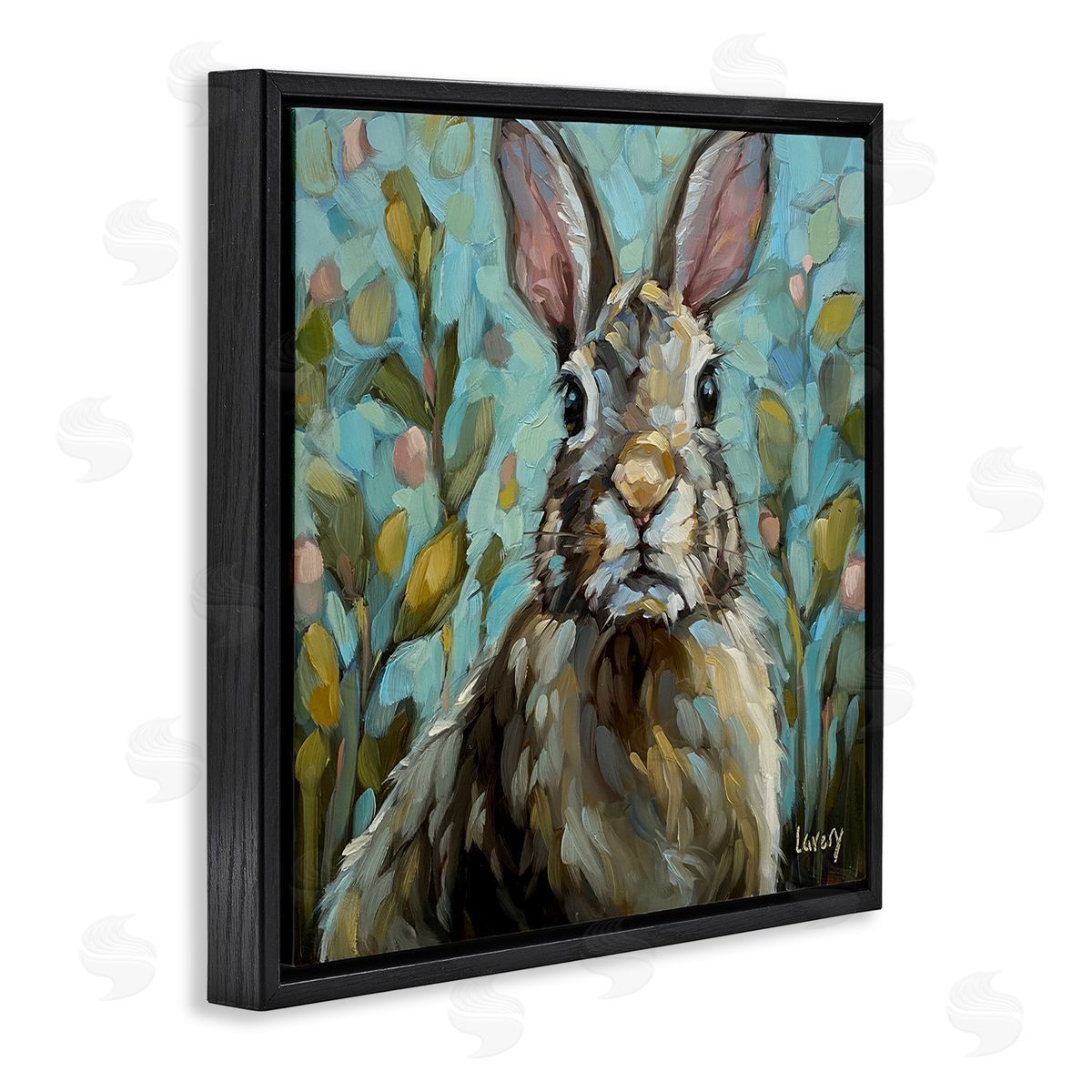 Andrea Lavery Rabbit Portrait Botanical Blooms Black Floating Frame Canvas Wall Art Print