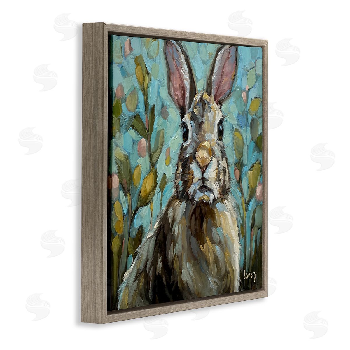 Andrea Lavery Rabbit Portrait Botanical Blooms Brown Floating Frame Canvas Wall Art Print