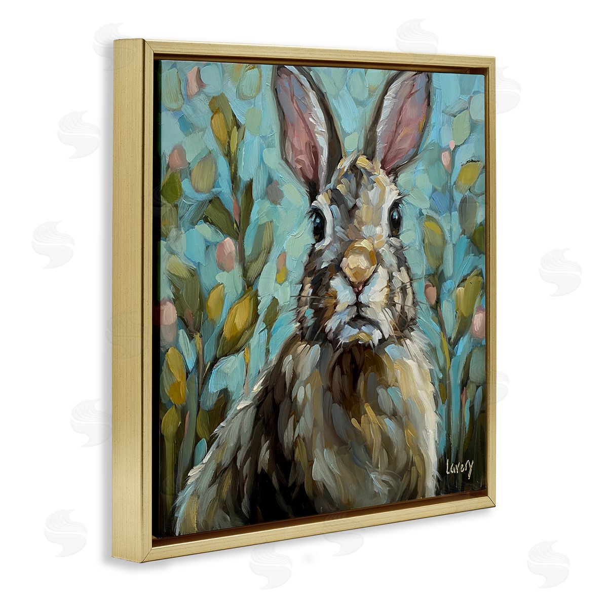 Andrea Lavery Rabbit Portrait Botanical Blooms Gold Floating Frame Canvas Wall Art Print