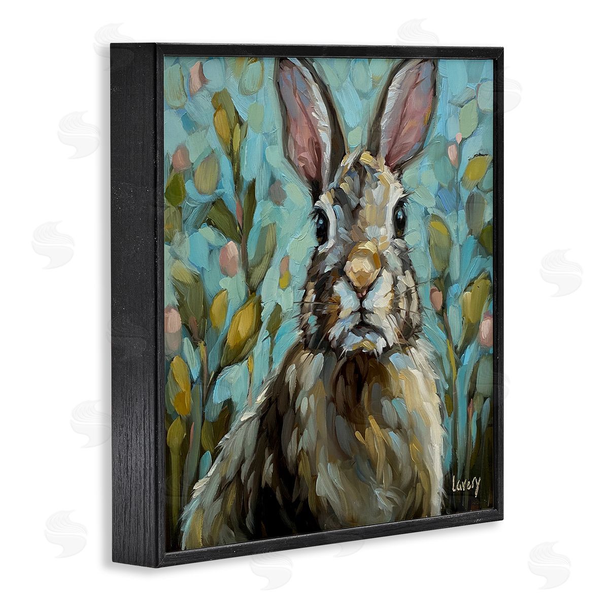 Andrea Lavery Rabbit Portrait Botanical Blooms Black Framed Glicee Wall Art Print