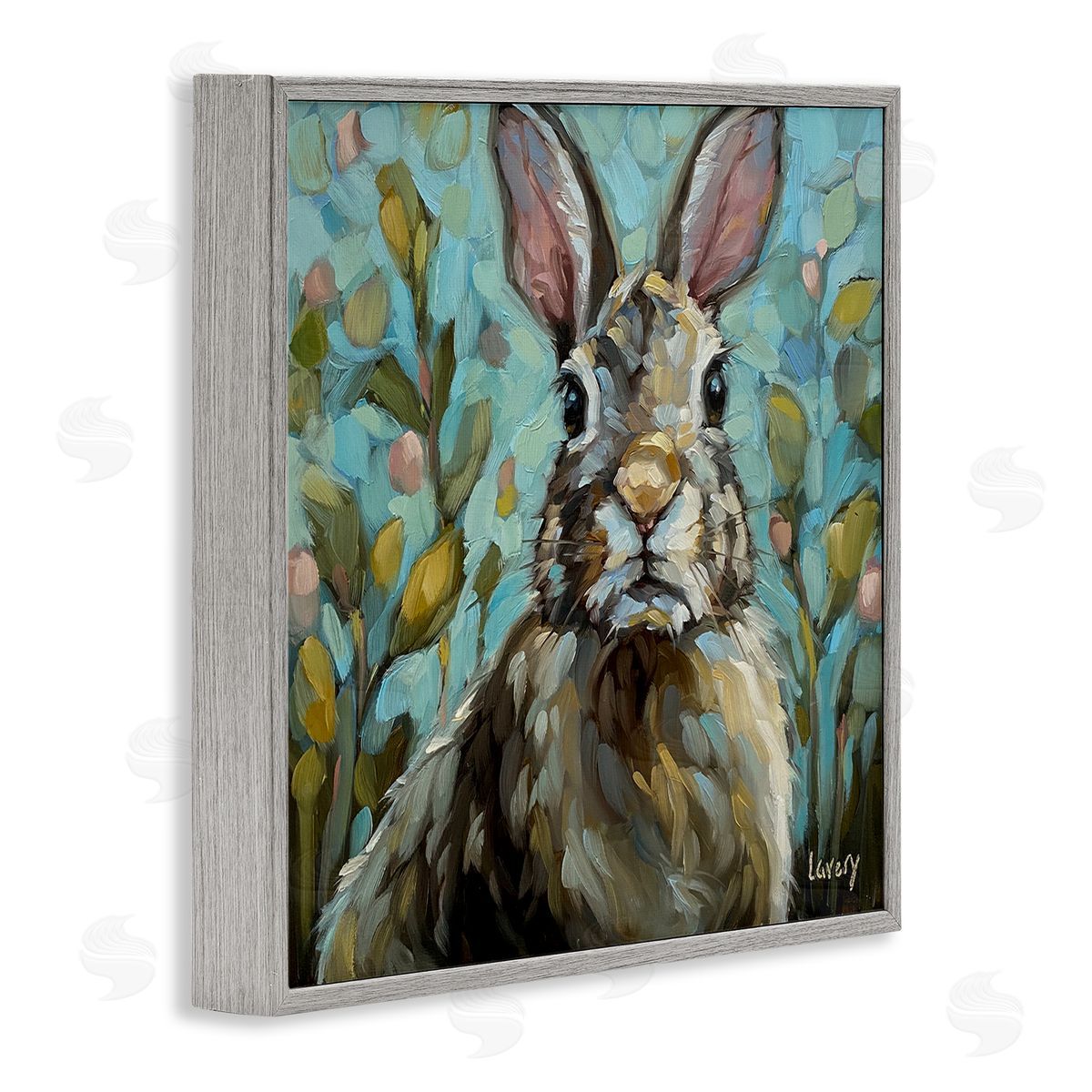 Andrea Lavery Rabbit Portrait Botanical Blooms Gray Framed Glicee Wall Art Print
