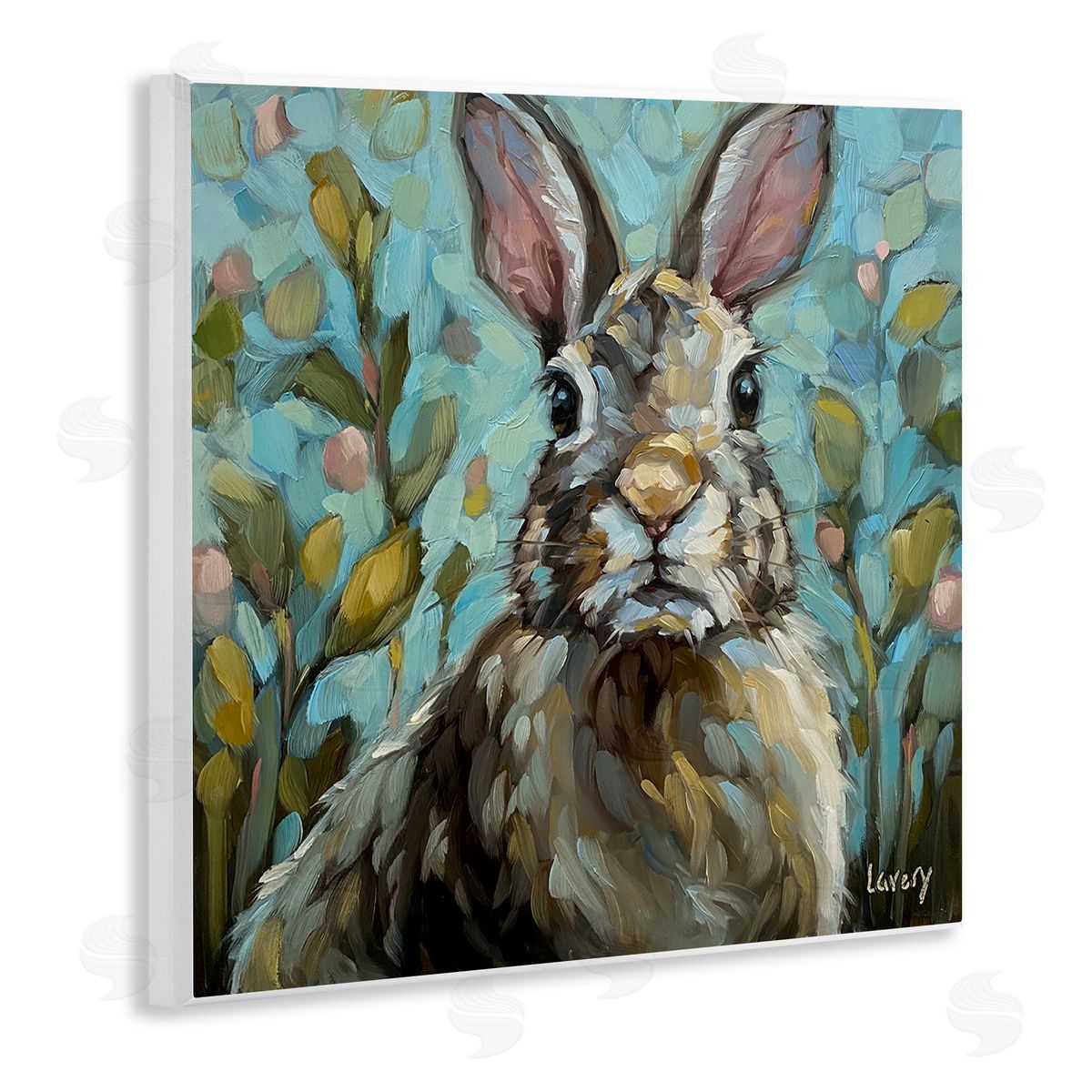 Andrea Lavery Rabbit Portrait Botanical Blooms Wooden Wall Plaque Art Print