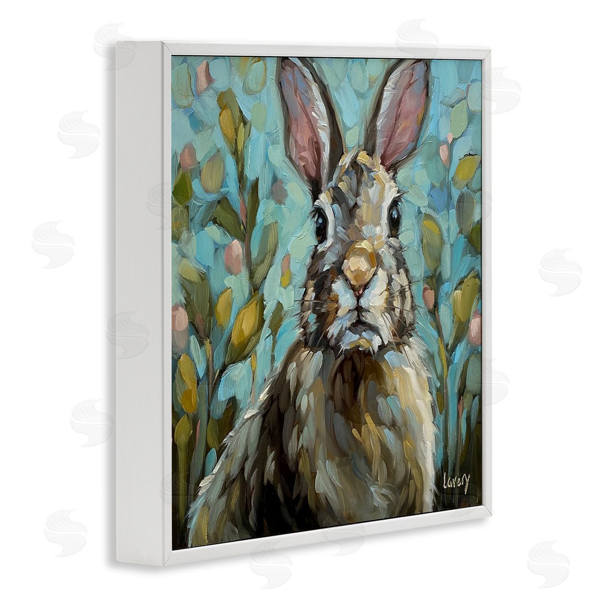 Andrea Lavery Rabbit Portrait Botanical Blooms White Framed Glicee Wall Art Print