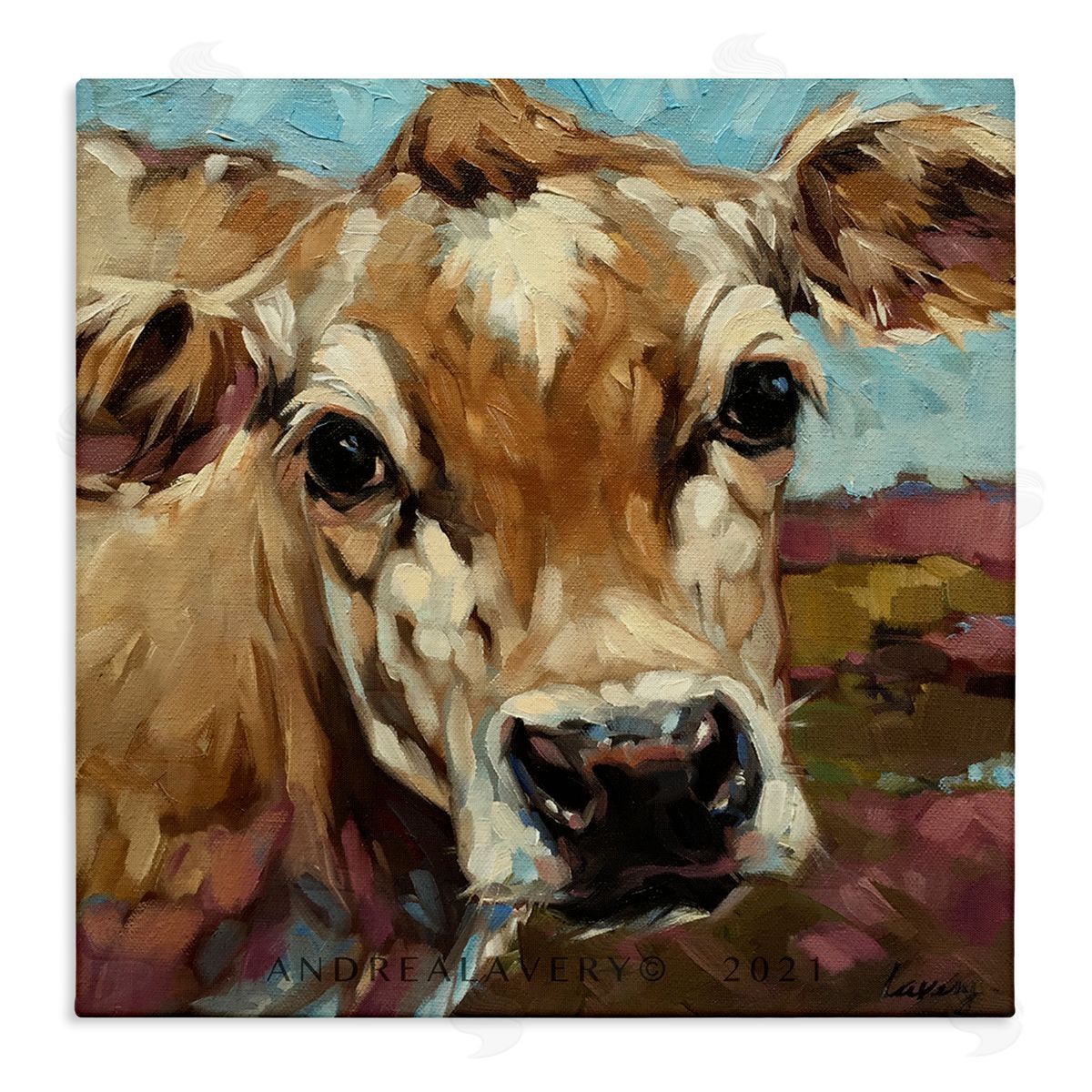 Andrea Lavery Rural Cow Painting Country Farm Stretched Canvas Wall Art Print