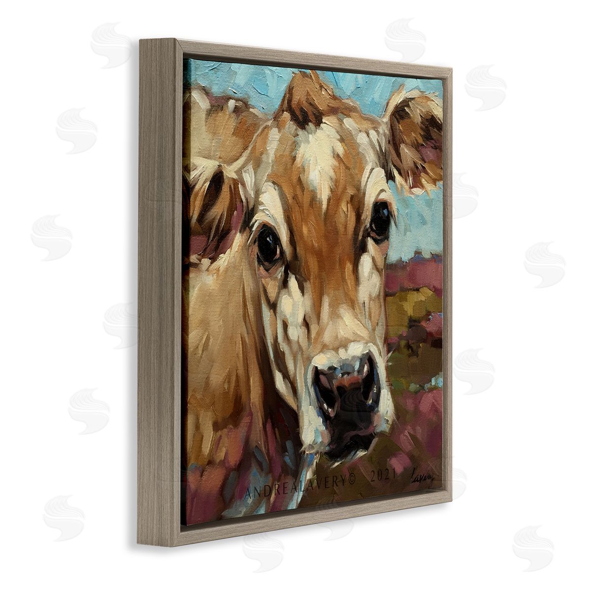 Andrea Lavery Rural Cow Painting Country Farm Brown Floating Frame Canvas Wall Art Print